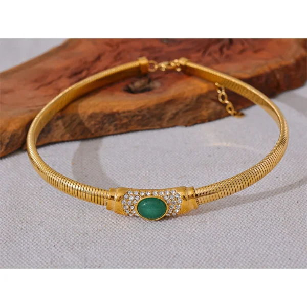 Gargantilha Elástica Pedra Natural e Zircônia Banho em Ouro 18k - Imagem 3
