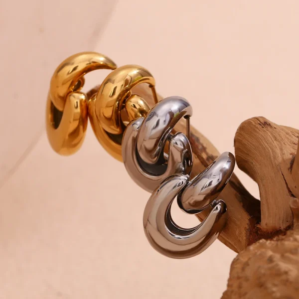 Brinco Argola Dupla Banho em Ouro 18k - Imagem 4