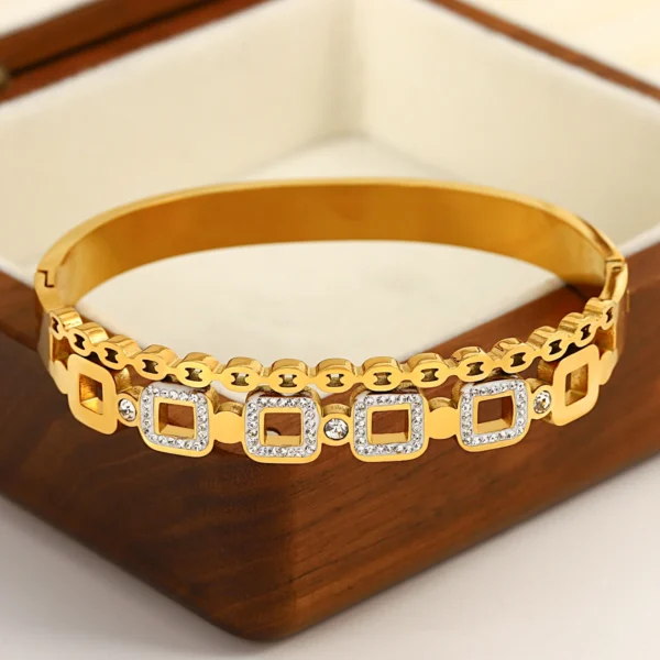 Bracelete Quadrados Grécia Banho em Ouro 18k - Imagem 3
