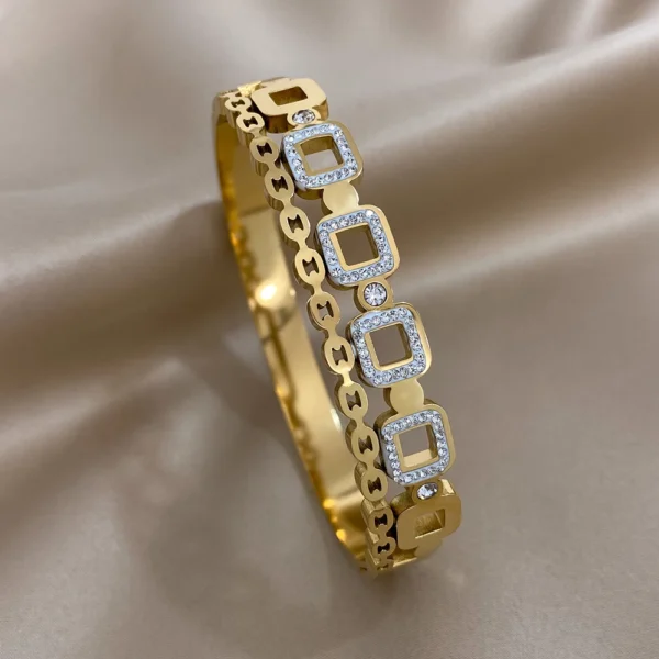 Bracelete Quadrados Grécia Banho em Ouro 18k - Imagem 2