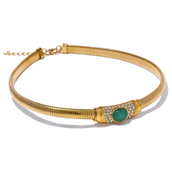 Gargantilha Elástica Pedra Natural e Zircônia Banho em Ouro 18k