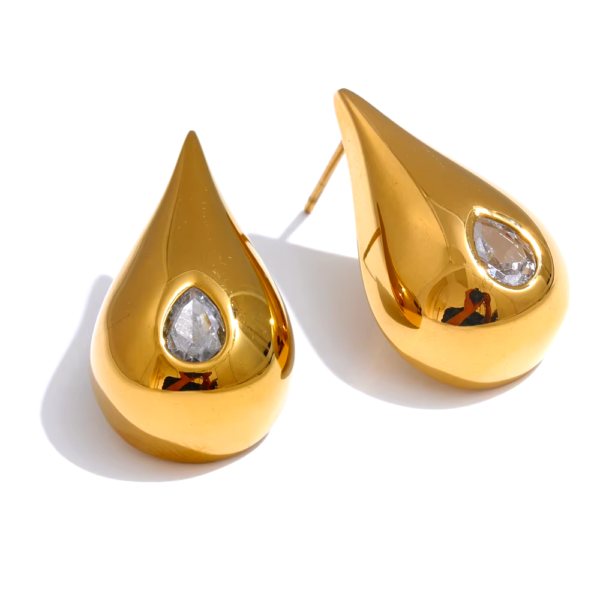 Brinco Gota Zircônia Banho em Ouro 18k