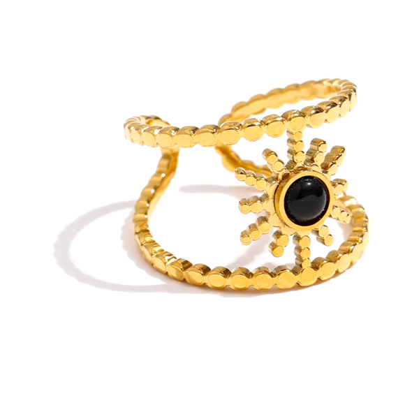 Anel Ajustável Sol com Pedra Natural Banho em Ouro 18k
