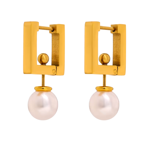 Argola Quadrada com Pérola Banho em Ouro 18k