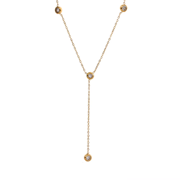Colar Gravata Zircônia Banho em Ouro 18k