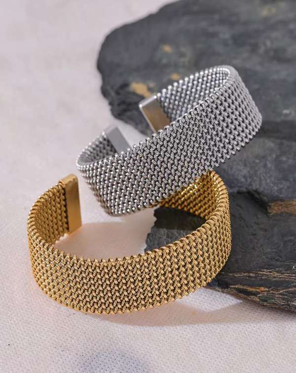 Bracelete Wide Malha Banho em Ouro 18k - Imagem 2