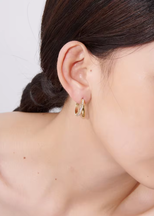Argola Dupla com Zircônias Banho em Ouro 18k - Imagem 3