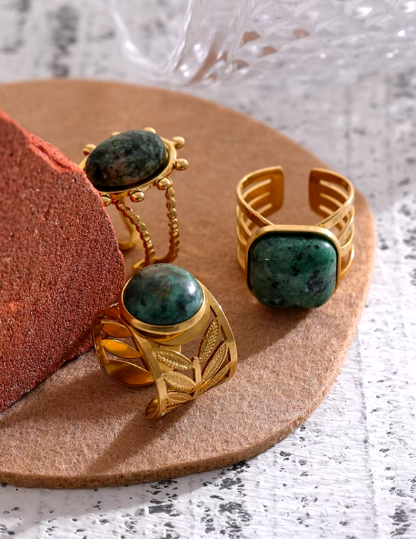 Anel Ajustável Turquesa Verde Banho em Ouro 18k - Imagem 2
