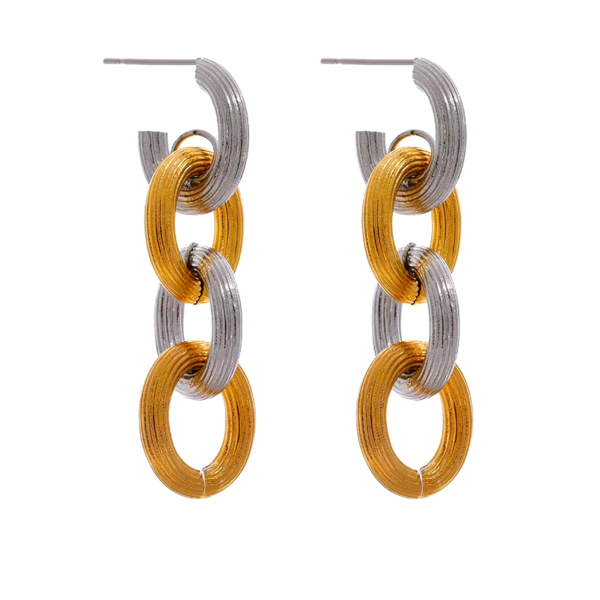 Brinco Corrente Bicolor Banho em Ouro 18k