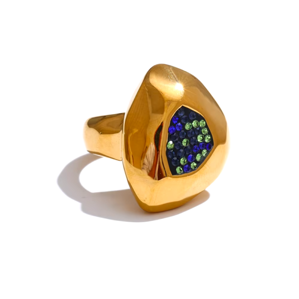 Anel Geométrico Zircônias Banho em Ouro 18k