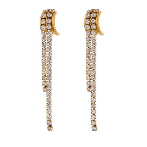 Brinco Borla Dupla Strass Banho em Ouro 18k