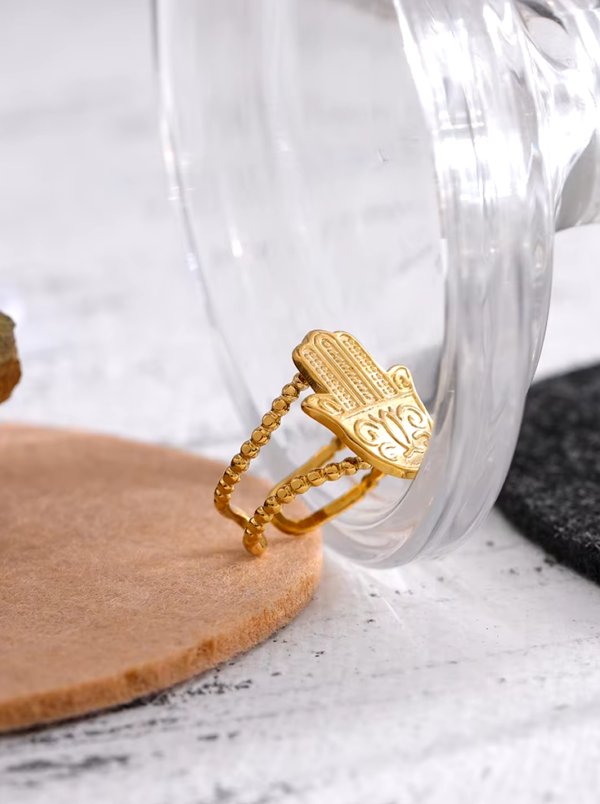 Anel Ajustável Mão de Fátima Banho em Ouro 18k - Imagem 2