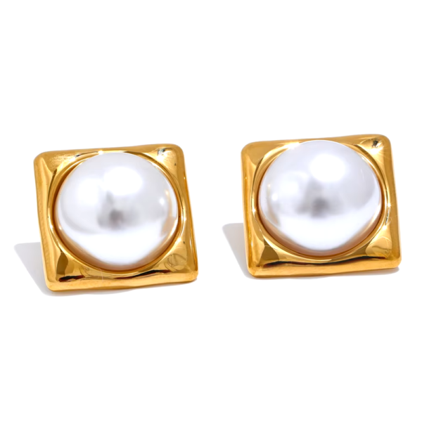 Brinco Quadrado de Pérola Banho em Ouro 18k