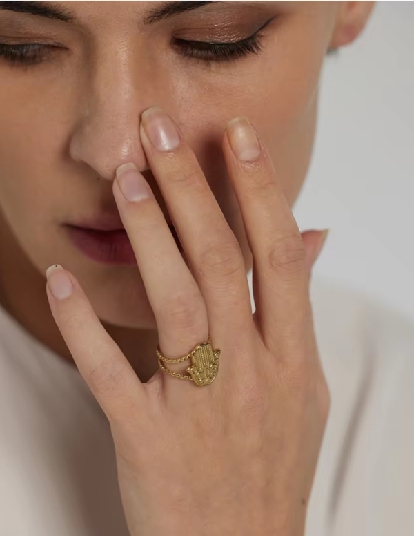 Anel Ajustável Mão de Fátima Banho em Ouro 18k - Imagem 3