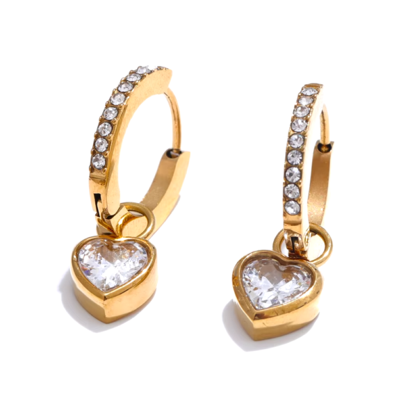 Brinco Argola Cravejada Coração Banho em Ouro 18k