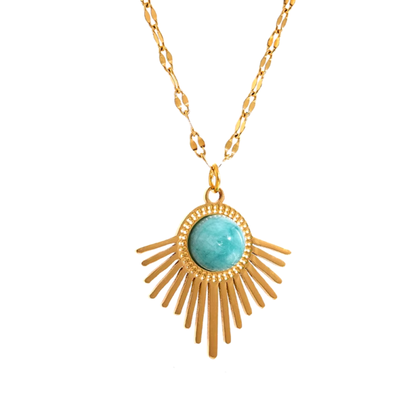Colar Astrid com Raios e Pedra Natural  Banho em Ouro 18K