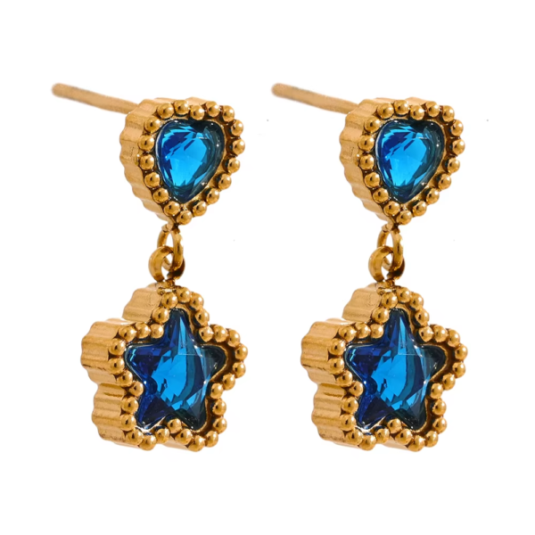Brinco Estrela e Coração Zircônia Banho em Ouro 18k