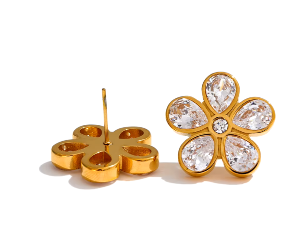 Brinco Flower Zircônias Banho em Ouro 18k - Imagem 2