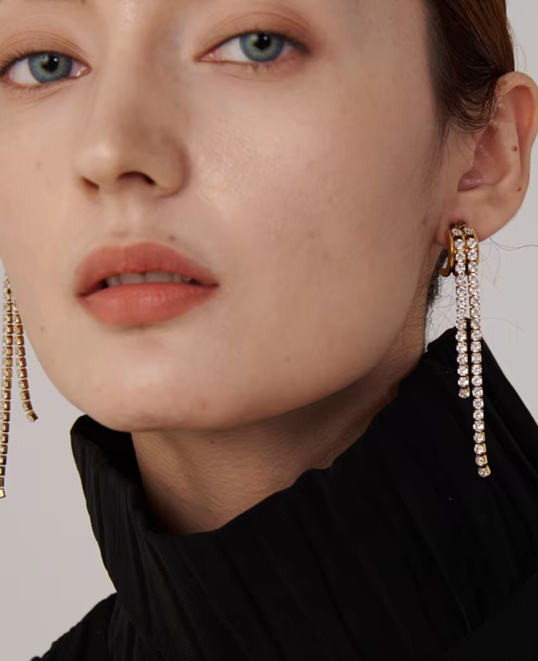 Brinco Borla Dupla Strass Banho em Ouro 18k - Imagem 4