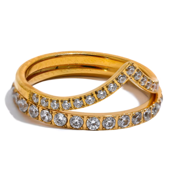 Anel Duplo Fileira de Zircônias Banho em Ouro 18k