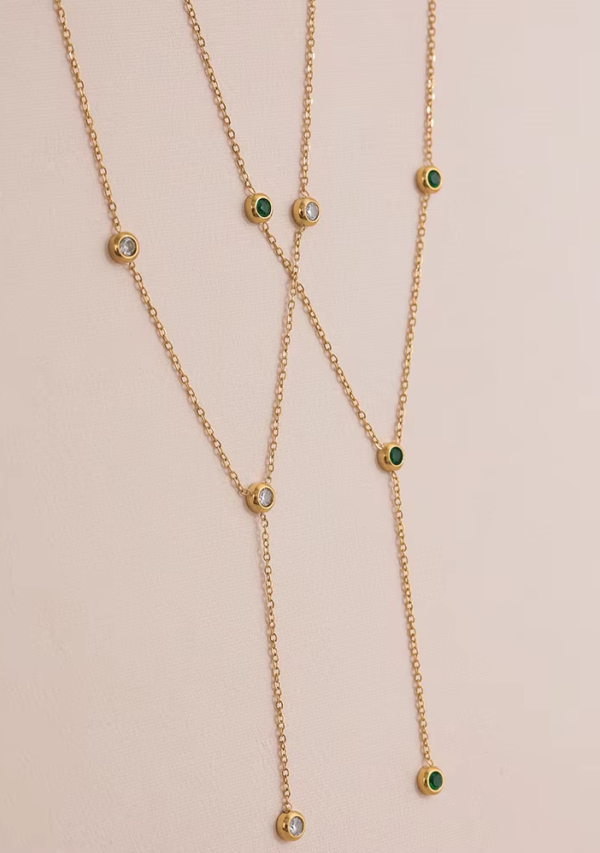 Colar Gravata Zircônia Banho em Ouro 18k - Imagem 2
