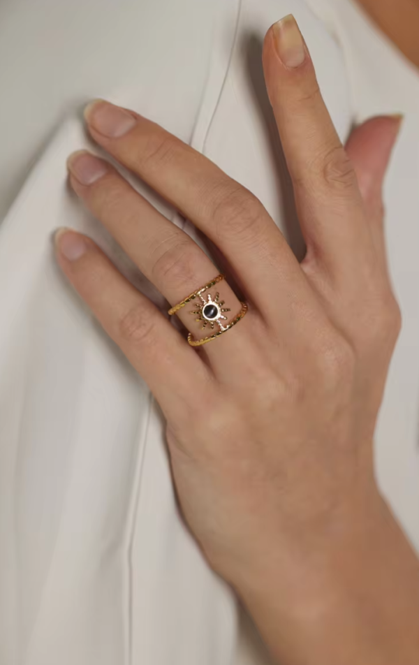 Anel Ajustável Sol com Pedra Natural Banho em Ouro 18k - Imagem 4