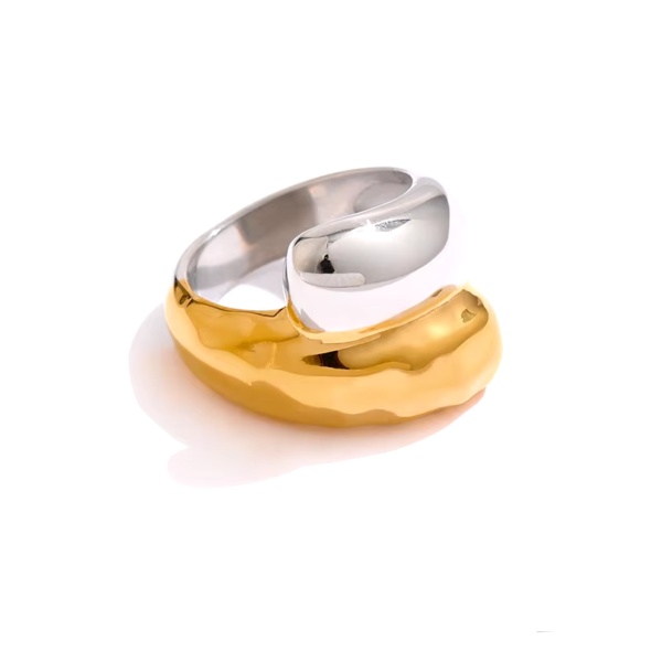 Anel Geométrico Duplo Minimalista Banho em Ouro 18k