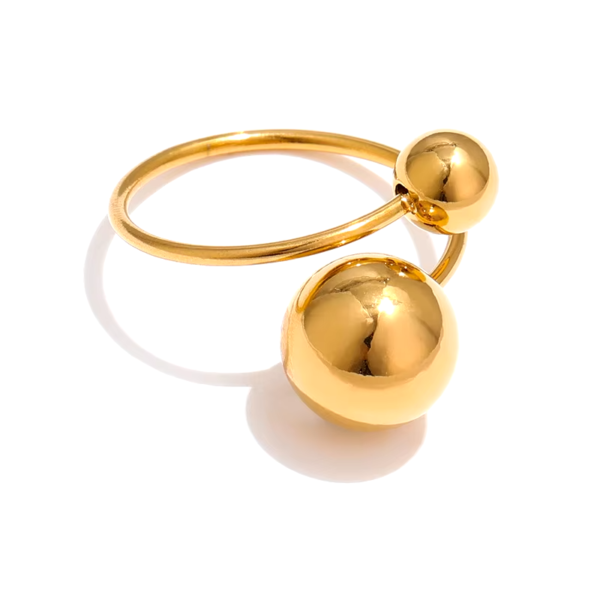 Anel Ajustável Esfera de Aço Banho em Ouro 18k