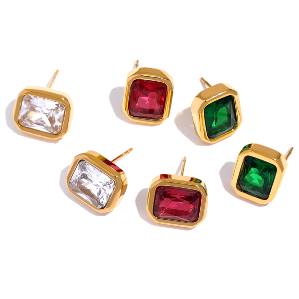 Brinco Cristal Square Banho em Ouro 18k
