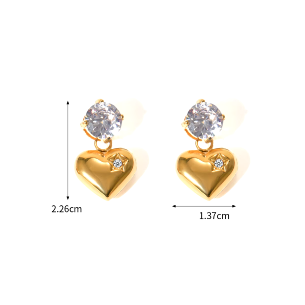 Brinco Coração e Zircônia Banho em Ouro 18k - Imagem 5