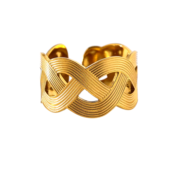 Anel Ajustável Trançado Banho em Ouro 18k