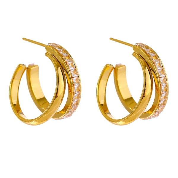 Argola Dupla com Zircônias Banho em Ouro 18k