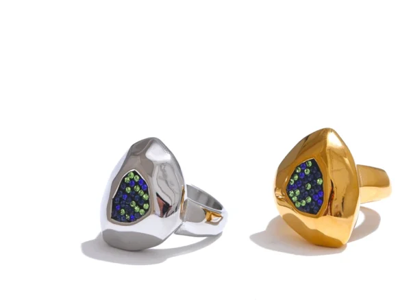 Anel Geométrico Zircônias Banho em Ouro 18k - Imagem 3