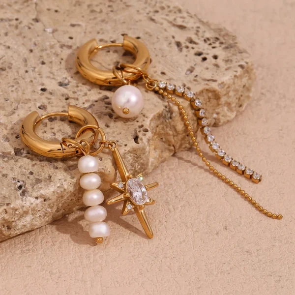 Brinco Pendente Star & Pearl Banho em Ouro 18k - Imagem 5