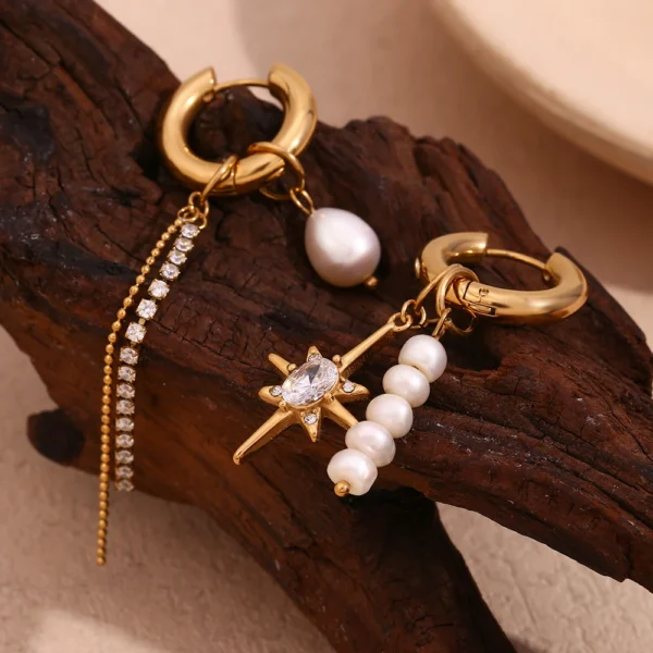 Brinco Pendente Star & Pearl Banho em Ouro 18k - Imagem 7