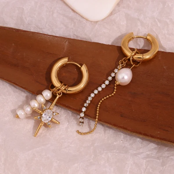 Brinco Pendente Star & Pearl Banho em Ouro 18k - Imagem 4