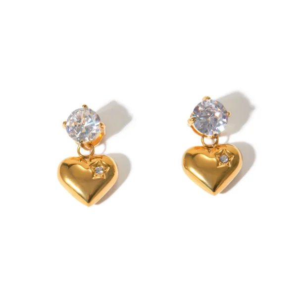 Brinco Coração e Zircônia Banho em Ouro 18k