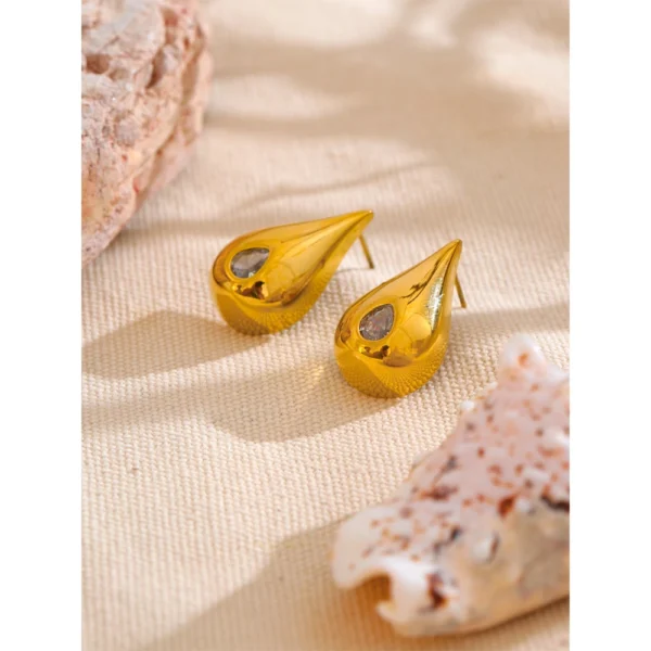 Brinco Gota Zircônia Banho em Ouro 18k - Imagem 2