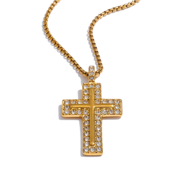 Colar Cruz Zircônias Banho em Ouro 18k