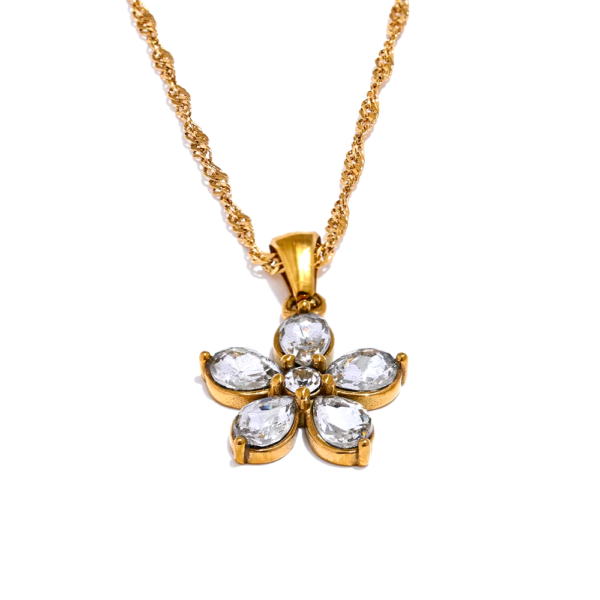 Colar Pingente Flor Banho em Ouro 18k
