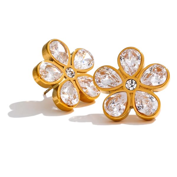 Brinco Flower Zircônias Banho em Ouro 18k