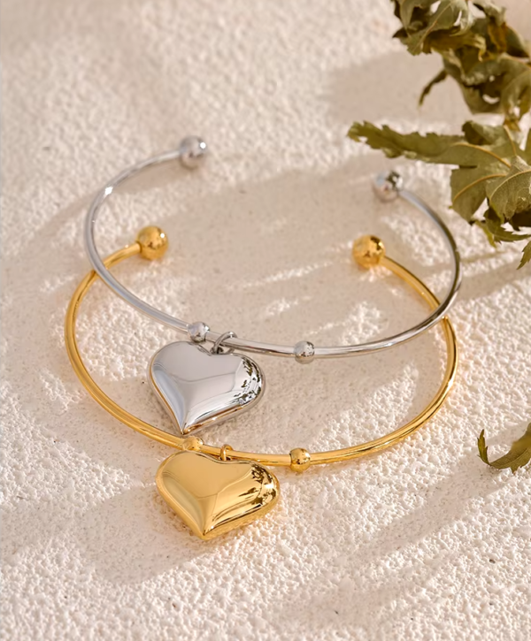 Pulseira Bracelete Coração Banho em Ouro 18k - Imagem 2