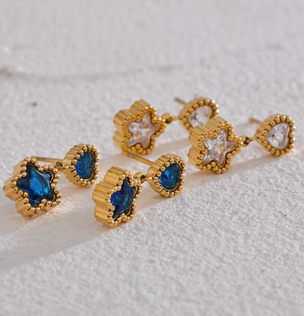 Brinco Estrela e Coração Zircônia Banho em Ouro 18k - Imagem 2