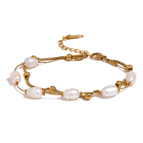 Pulseira Dupla Pérolas Banho em Ouro 18k
