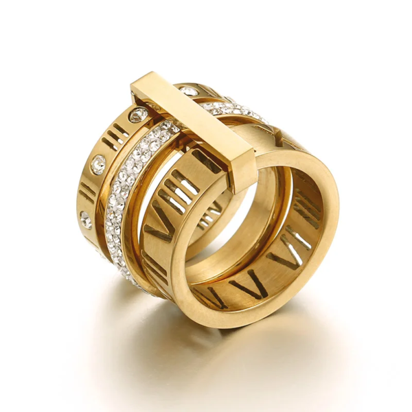 Anel Aro Triplo Algarismo Romano Banho em Ouro 18k
