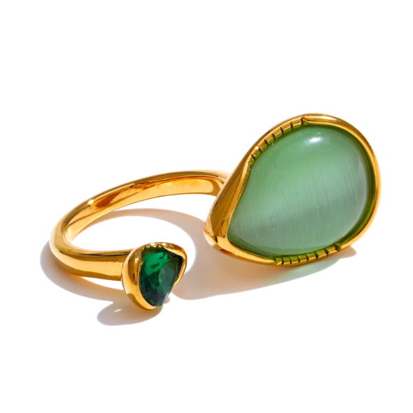 Anel Ajustável com Pedra Natural Banho em Ouro 18k