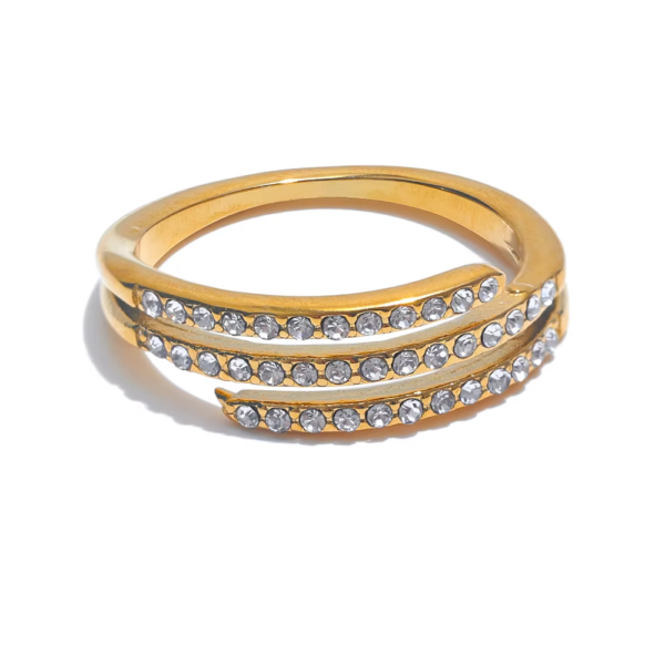 Anel Camadas Zircônias Banho em Ouro 18k