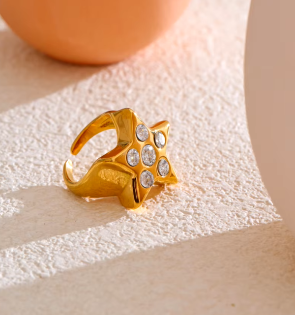 Anel Ajustável Pentagrama Banho em Ouro 18k
