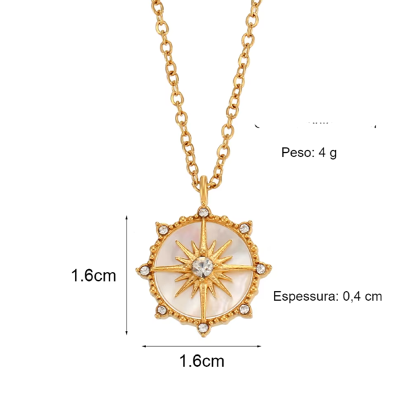 Colar Estrela Rosa dos Ventos Banho em Ouro 18k
