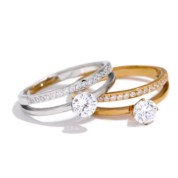 Anel Dupla Camada Zircônias Banho em Ouro 18k